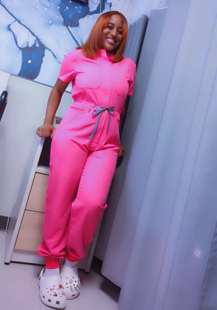 Bubblegum Scrubs Romper Ribbed Bottom