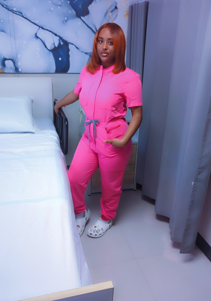 Bubblegum Scrubs Romper Ribbed Bottom