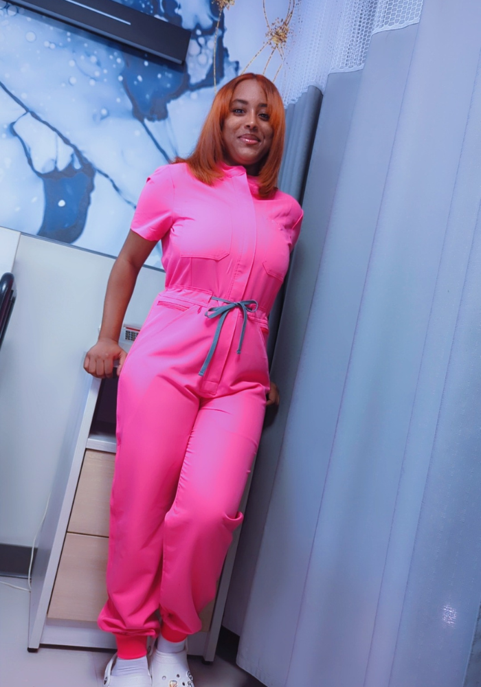 Bubblegum Scrubs Romper Ribbed Bottom