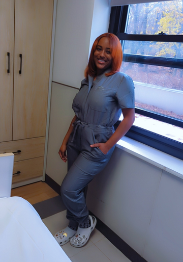 Denim Gray Scrubs Romper Ribbed Bottom - Scrub Jumpsuit for Women