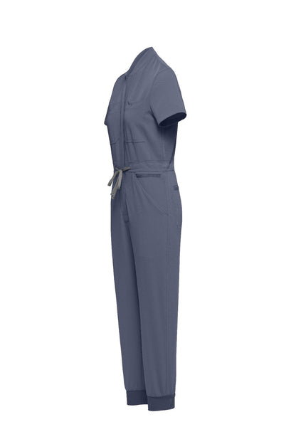 Denim Gray Scrubs Romper Ribbed Bottom - Scrub Jumpsuit for Women