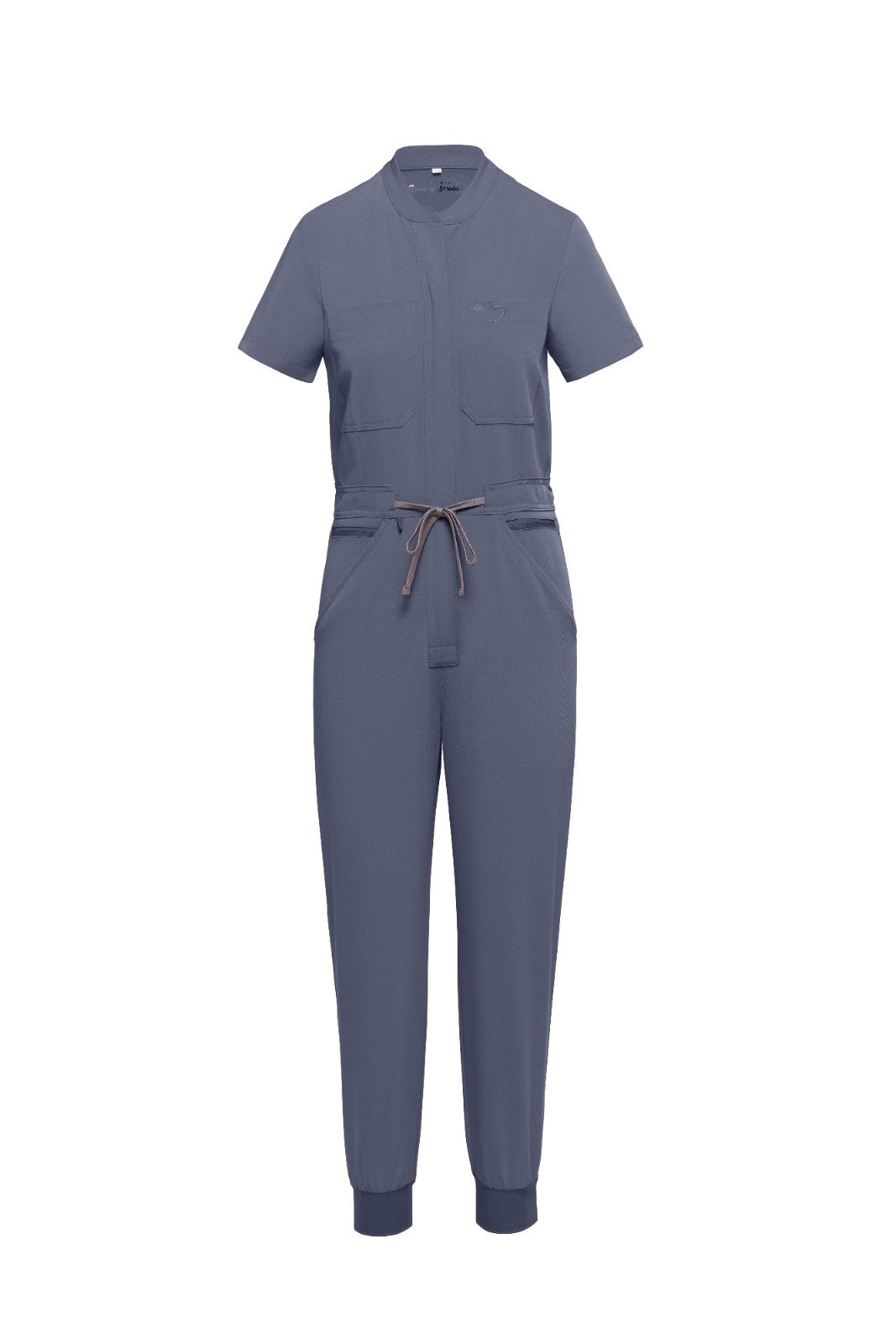 Denim Gray Scrubs Romper Ribbed Bottom - Scrub Jumpsuit for Women