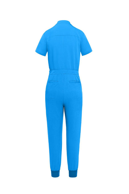 Aqua Scrubs Romper – Ribbed Bottom Scrub Jumpsuit for Women