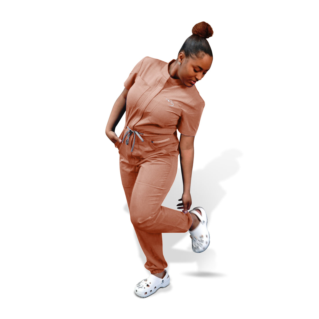 Salmon pink scrubs romper for women